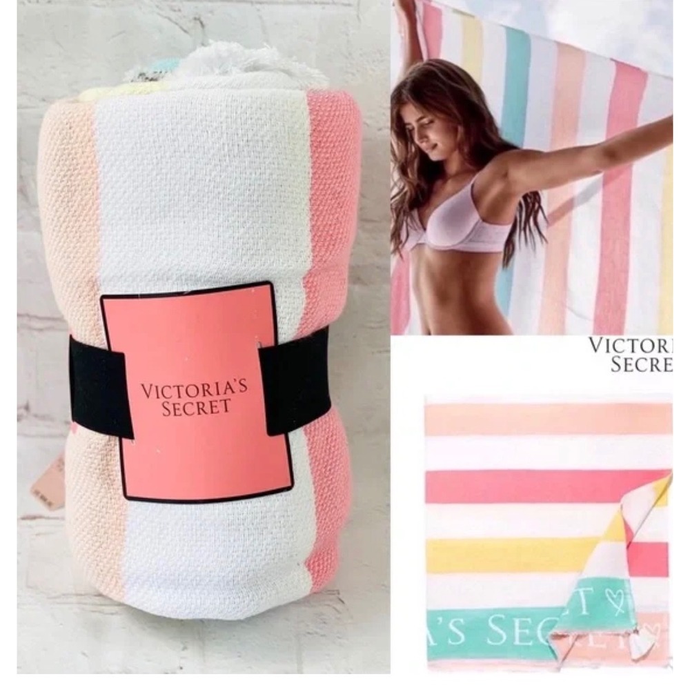 Victoria's Secret Pastel Striped 100% Cotton Beach / Bed Throw Blanket 50x60 NWT